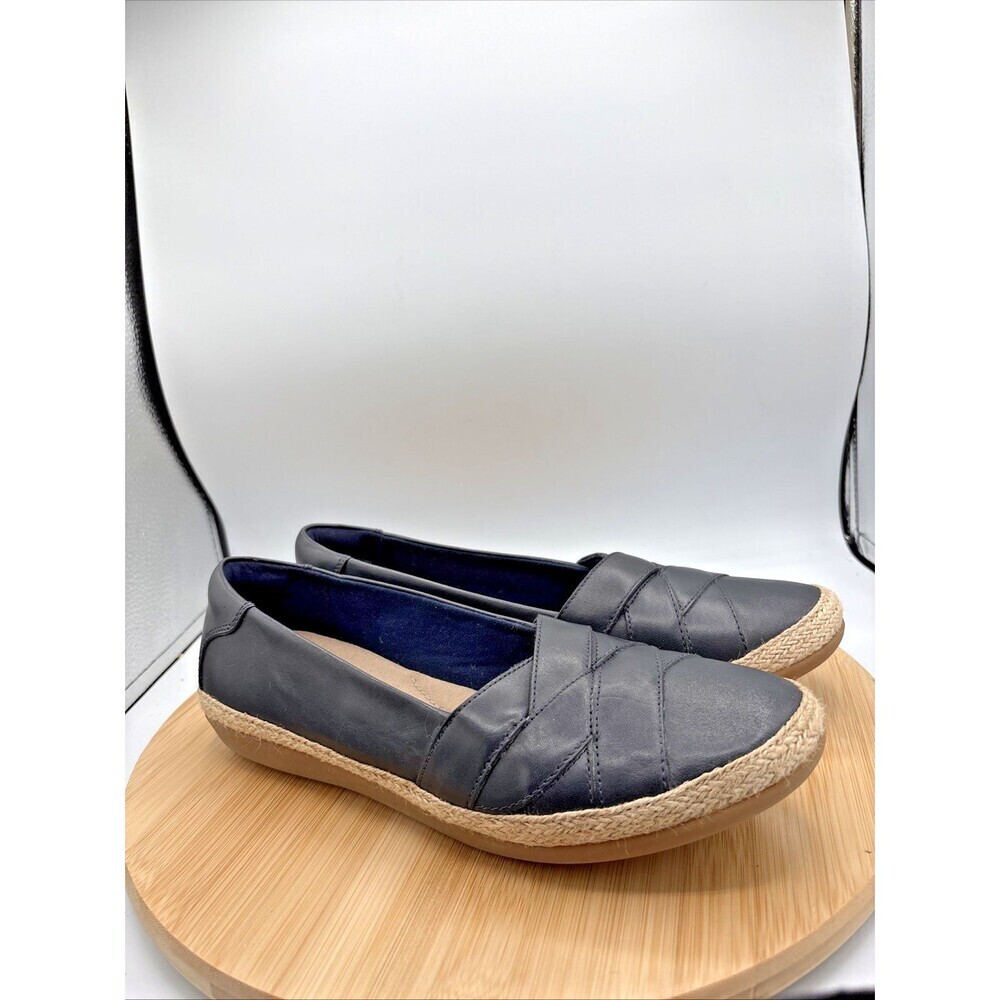 Clarks Collection Danelly Shine Womens 9.5 Navy Leather Espadrille Slip On Shoes
